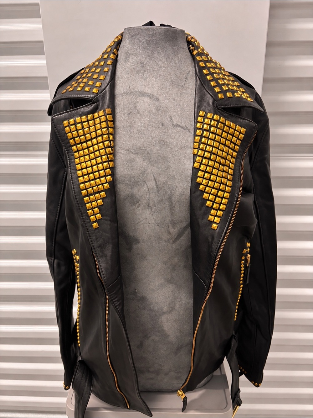 Ron Tomson Genuine Leather Gold Studded Moto Jacket Size 40